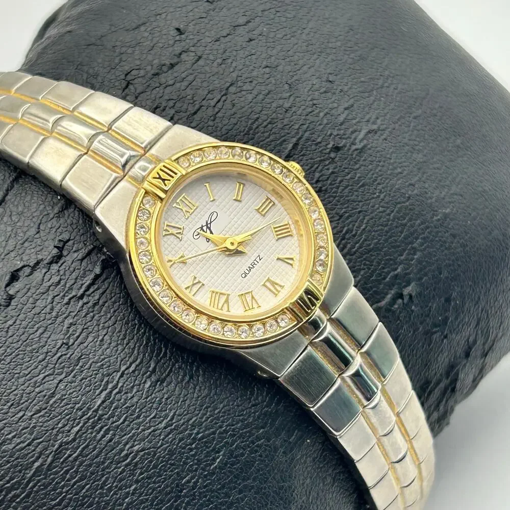 Worthington Two Tone Crystal Bezel Women’s Quartz Watch Working New Battery
